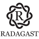 Logo Radagast przedstawiające stylizowaną literę R otoczoną abstrakcyjnym wzorem węzła okrągłego ze słowem RADAGAST poniżej, nadające profesjonalny i przyjazny ton